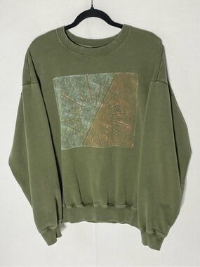 Offline by Aerie Oversized Olive Green Distressed Graphic Crewneck Sweatshirt S